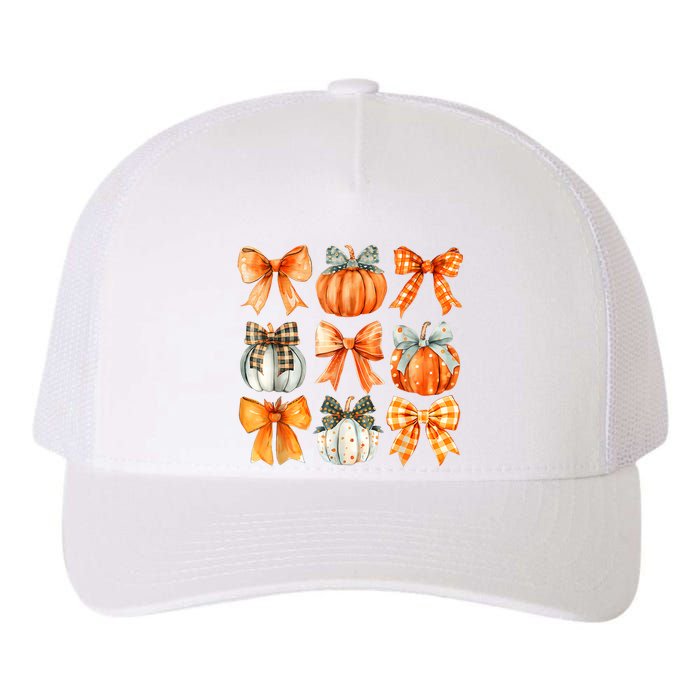 Coquette Bow Pumpkin Season Thanksgiving Autumn Fall Leaves Yupoong Adult 5-Panel Trucker Hat