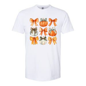 Coquette Bow Pumpkin Season Thanksgiving Autumn Fall Leaves Softstyle CVC T-Shirt