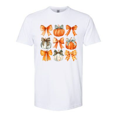 Coquette Bow Pumpkin Season Thanksgiving Autumn Fall Leaves Softstyle CVC T-Shirt