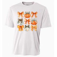 Coquette Bow Pumpkin Season Thanksgiving Autumn Fall Leaves Cooling Performance Crew T-Shirt