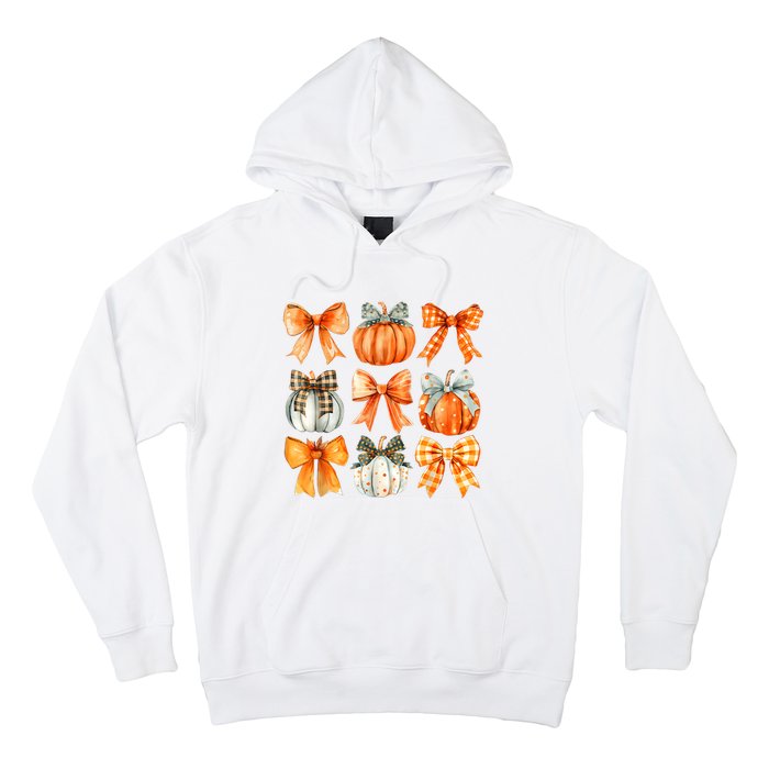 Coquette Bow Pumpkin Season Thanksgiving Autumn Fall Leaves Hoodie