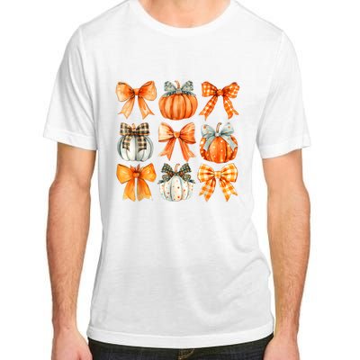 Coquette Bow Pumpkin Season Thanksgiving Autumn Fall Leaves Adult ChromaSoft Performance T-Shirt