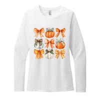 Coquette Bow Pumpkin Season Thanksgiving Autumn Fall Leaves Womens CVC Long Sleeve Shirt