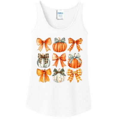 Coquette Bow Pumpkin Season Thanksgiving Autumn Fall Leaves Ladies Essential Tank