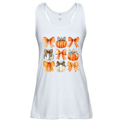 Coquette Bow Pumpkin Season Thanksgiving Autumn Fall Leaves Ladies Essential Flowy Tank