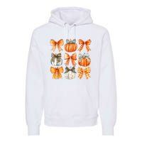 Coquette Bow Pumpkin Season Thanksgiving Autumn Fall Leaves Premium Hoodie