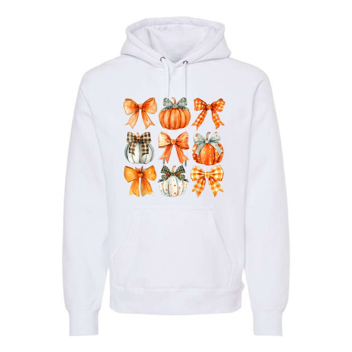 Coquette Bow Pumpkin Season Thanksgiving Autumn Fall Leaves Premium Hoodie