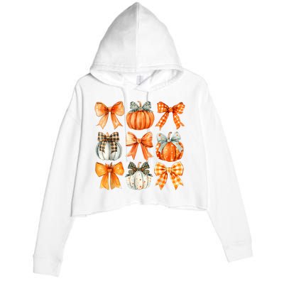 Coquette Bow Pumpkin Season Thanksgiving Autumn Fall Leaves Crop Fleece Hoodie