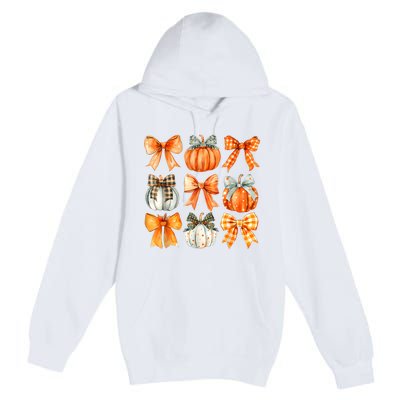 Coquette Bow Pumpkin Season Thanksgiving Autumn Fall Leaves Premium Pullover Hoodie