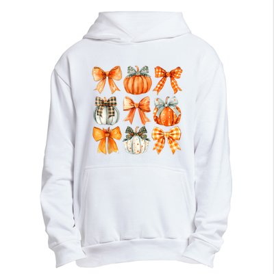 Coquette Bow Pumpkin Season Thanksgiving Autumn Fall Leaves Urban Pullover Hoodie