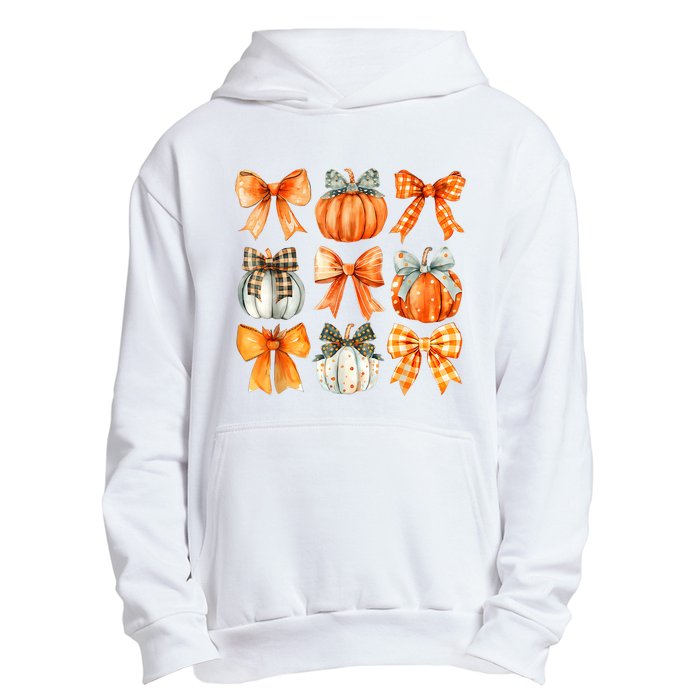 Coquette Bow Pumpkin Season Thanksgiving Autumn Fall Leaves Urban Pullover Hoodie