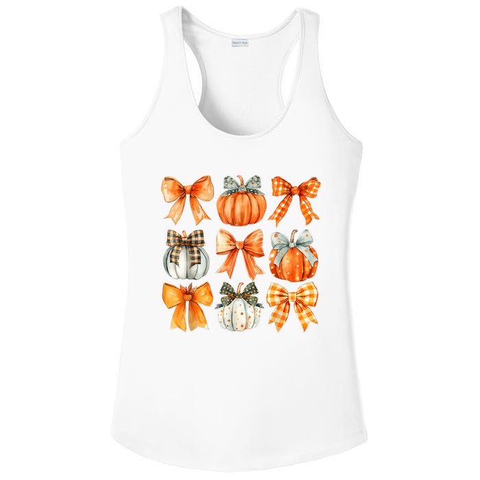 Coquette Bow Pumpkin Season Thanksgiving Autumn Fall Leaves Ladies PosiCharge Competitor Racerback Tank