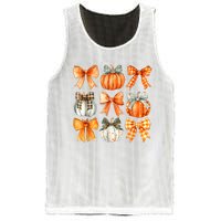 Coquette Bow Pumpkin Season Thanksgiving Autumn Fall Leaves Mesh Reversible Basketball Jersey Tank