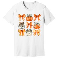 Coquette Bow Pumpkin Season Thanksgiving Autumn Fall Leaves Premium T-Shirt