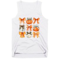 Coquette Bow Pumpkin Season Thanksgiving Autumn Fall Leaves Tank Top