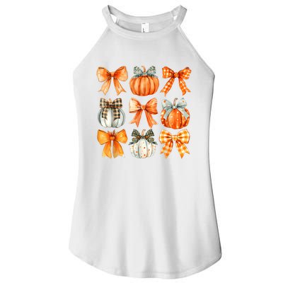 Coquette Bow Pumpkin Season Thanksgiving Autumn Fall Leaves Women's Perfect Tri Rocker Tank