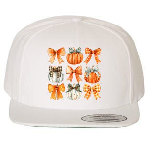 Coquette Bow Pumpkin Season Thanksgiving Autumn Fall Leaves Wool Snapback Cap