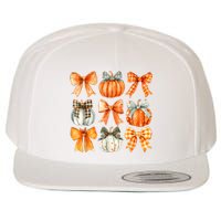 Coquette Bow Pumpkin Season Thanksgiving Autumn Fall Leaves Wool Snapback Cap