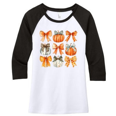 Coquette Bow Pumpkin Season Thanksgiving Autumn Fall Leaves Women's Tri-Blend 3/4-Sleeve Raglan Shirt