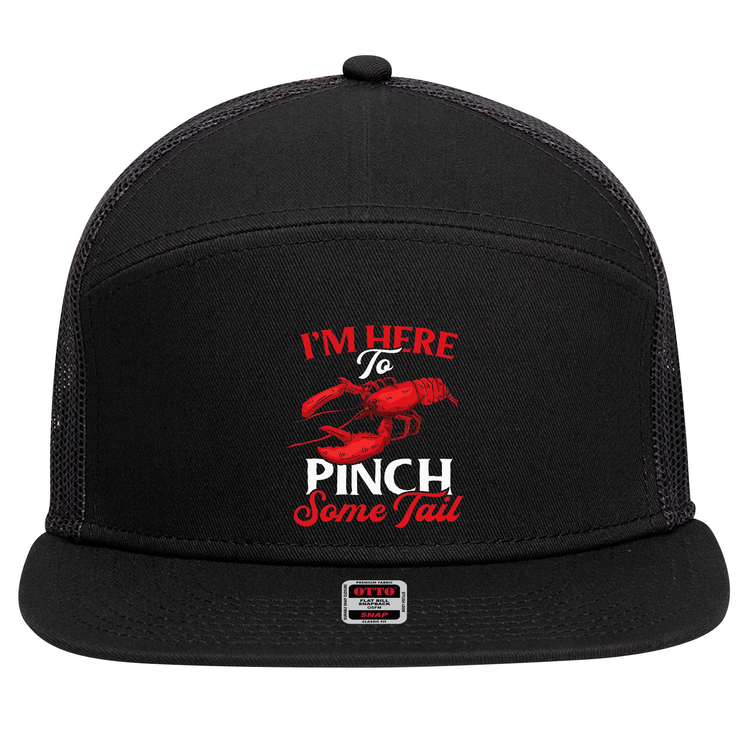 Crawfish Boil Party Pinching Fun Crayfish Tail Pincher 7 Panel Mesh Trucker Snapback Hat