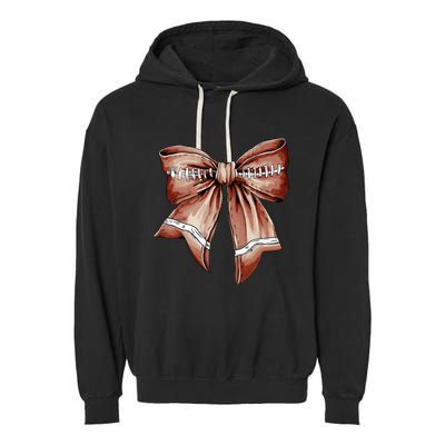 Coquette Bow Pumpkin American Football Thanksgiving Autumn Garment-Dyed Fleece Hoodie