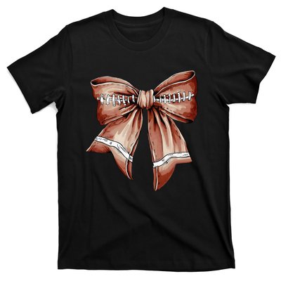 Coquette Bow Pumpkin American Football Thanksgiving Autumn T-Shirt