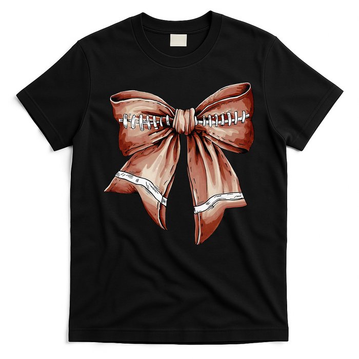 Coquette Bow Pumpkin American Football Thanksgiving Autumn T-Shirt