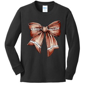 Coquette Bow Pumpkin American Football Thanksgiving Autumn Kids Long Sleeve Shirt