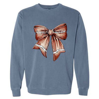 Coquette Bow Pumpkin American Football Thanksgiving Autumn Garment-Dyed Sweatshirt