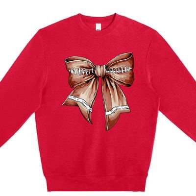 Coquette Bow Pumpkin American Football Thanksgiving Autumn Premium Crewneck Sweatshirt