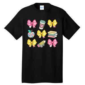 Coquette Bow Pencil Teacher Student First Day Tall T-Shirt