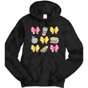 Coquette Bow Pencil Teacher Student First Day Tie Dye Hoodie