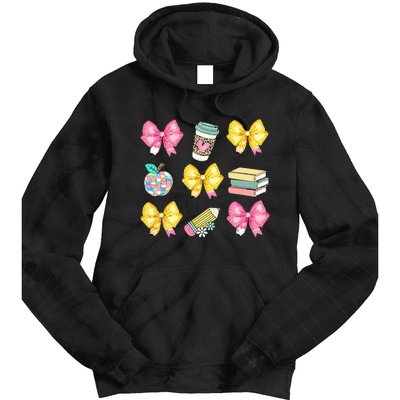 Coquette Bow Pencil Teacher Student First Day Tie Dye Hoodie