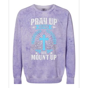 Christian Biker Pray Up Before You Mount Up Faith Colorblast Crewneck Sweatshirt