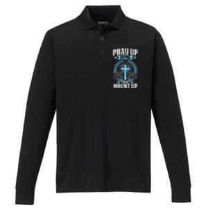 Christian Biker Pray Up Before You Mount Up Faith Performance Long Sleeve Polo