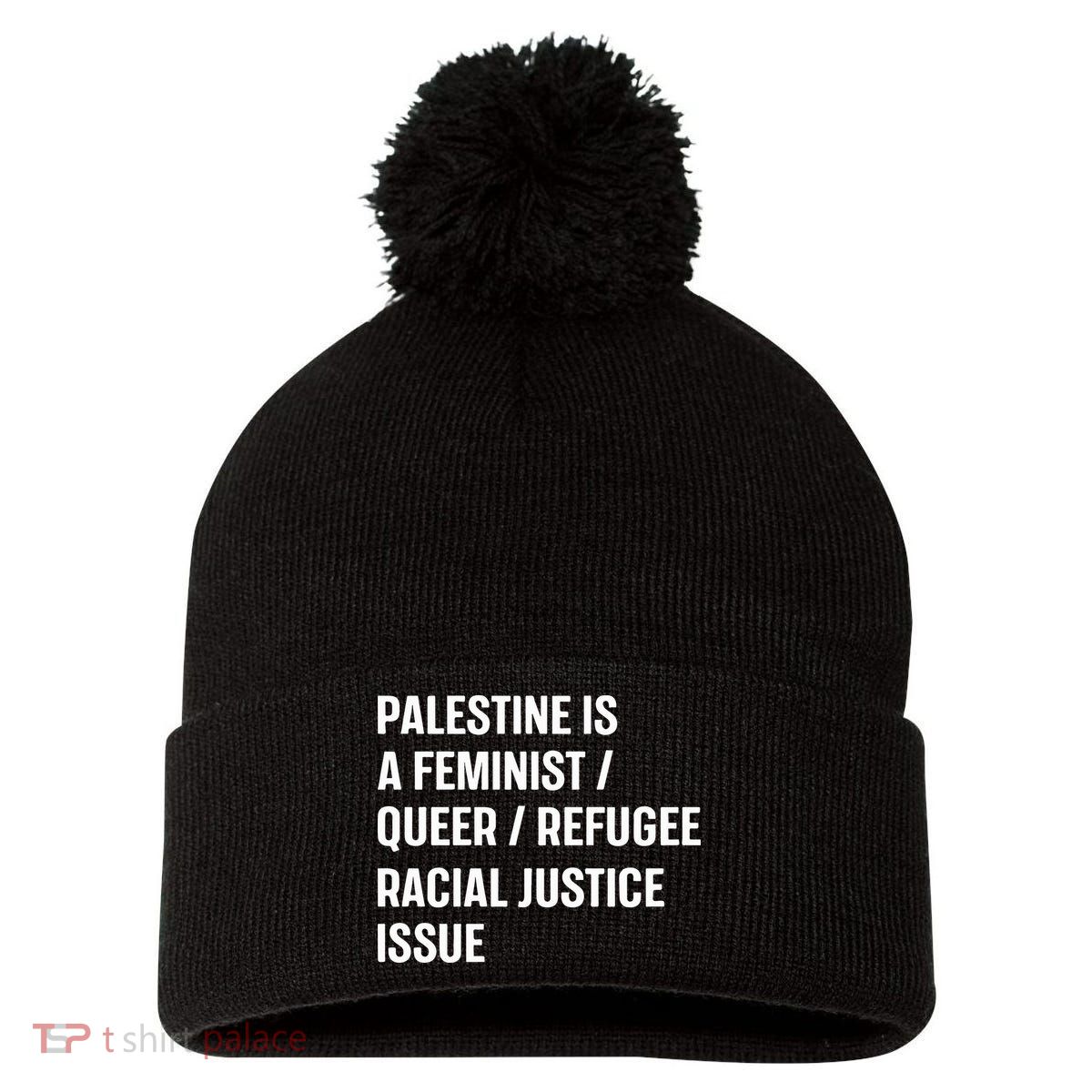 Cory Booker Palestine Is A Feminist Queer Refugee Racial Justice Issue Pom Pom 12in Knit Beanie