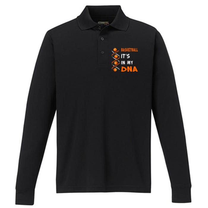 Cute Basketball Playing Basketball Is In My Dna Basketball Lover Performance Long Sleeve Polo