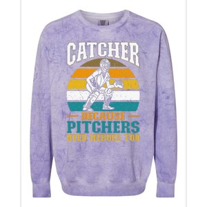 Catcher Because Pitchers Need Heroes Too Baseball Player Colorblast Crewneck Sweatshirt