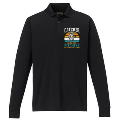 Catcher Because Pitchers Need Heroes Too Baseball Player Performance Long Sleeve Polo