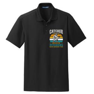 Catcher Because Pitchers Need Heroes Too Baseball Player Dry Zone Grid Polo