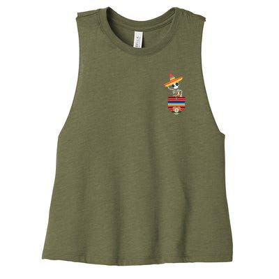 Calaca Blanket Pocket Serape Mexican Gift Cinco De Mayo Women's Racerback Cropped Tank