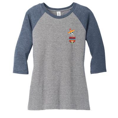 Calaca Blanket Pocket Serape Mexican Gift Cinco De Mayo Women's Tri-Blend 3/4-Sleeve Raglan Shirt