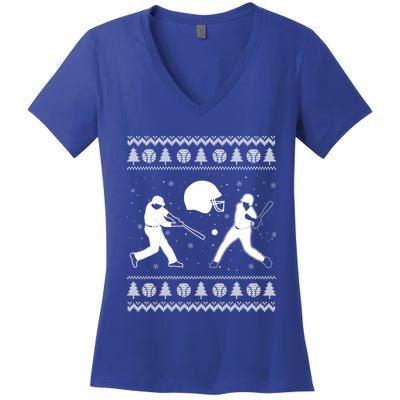 Christmas Baseball Players Ugly Christmas Sports Lover Gift Women's V-Neck T-Shirt