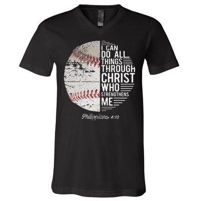 Christian Baseball Philippians Religious Gifts V-Neck T-Shirt