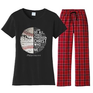 Christian Baseball Philippians Religious Gifts Women's Flannel Pajama Set