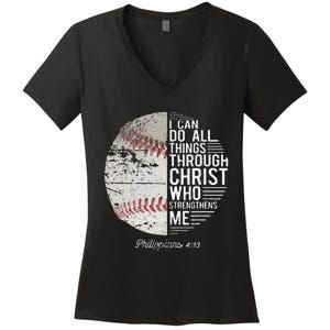 Christian Baseball Philippians Religious Gifts Women's V-Neck T-Shirt