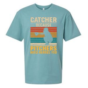 Catcher Because Pitchers Need Heroes Too Baseball Sueded Cloud Jersey T-Shirt