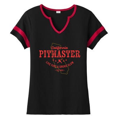 California Bbq Pitmaster For Meat Smoking Grilling Dad Gift Ladies Halftime Notch Neck Tee