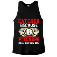 Catcher Because Pitchers Need Heroes Too Baseball Player Ladies PosiCharge Tri-Blend Wicking Tank