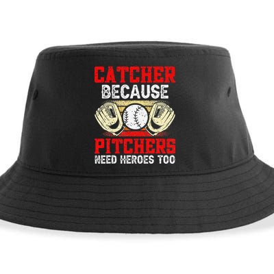 Catcher Because Pitchers Need Heroes Too Baseball Player Sustainable Bucket Hat